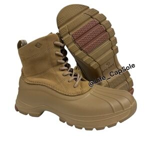 Size 6.5 Sperry Women's Top-Sider Duck Float Lace Rain Boots Sand Tan Waterproof